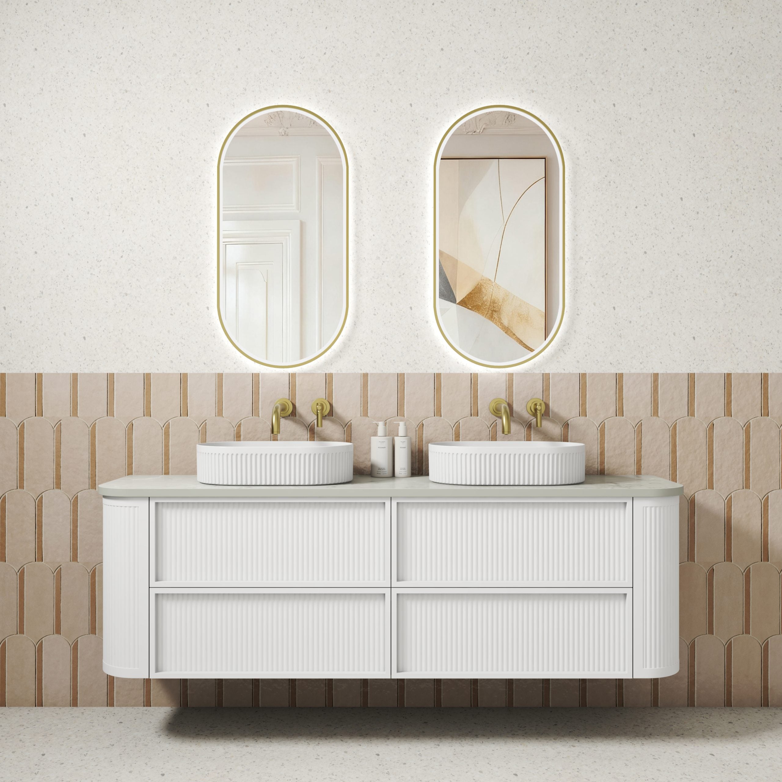 Ramee Fluted Wall Hung 1800mm Matte White Cabinet