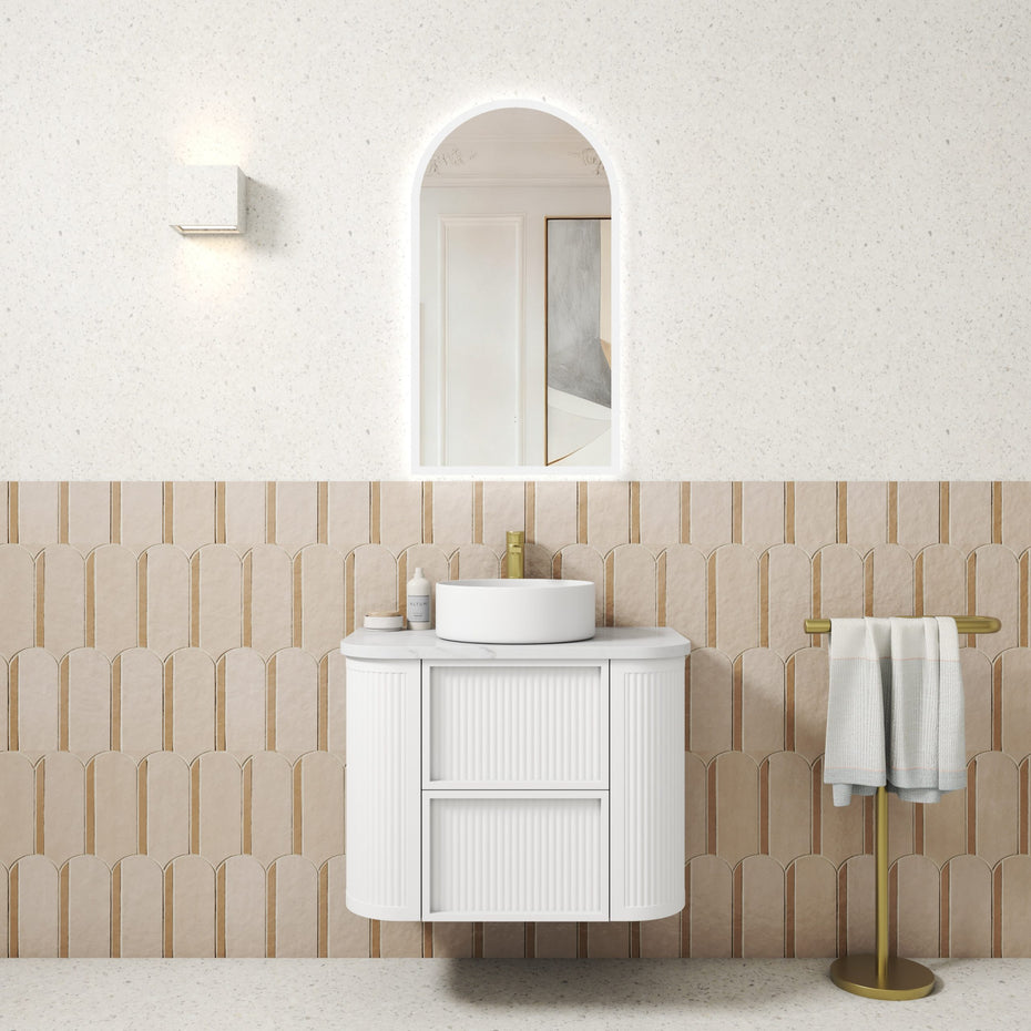 Ramee Fluted Wall Hung 750mm Matte White Cabinet