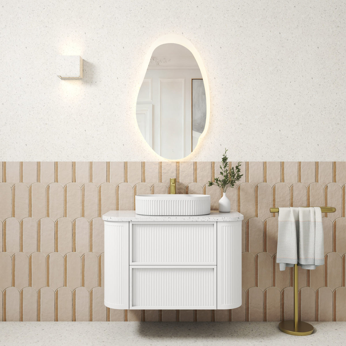 Ramee Fluted Wall Hung 900mm Matte White Cabinet