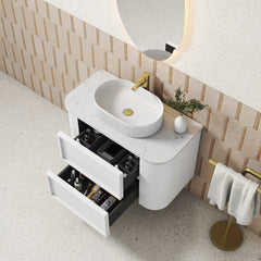 Ramee Fluted Wall Hung 900mm Matte White Cabinet