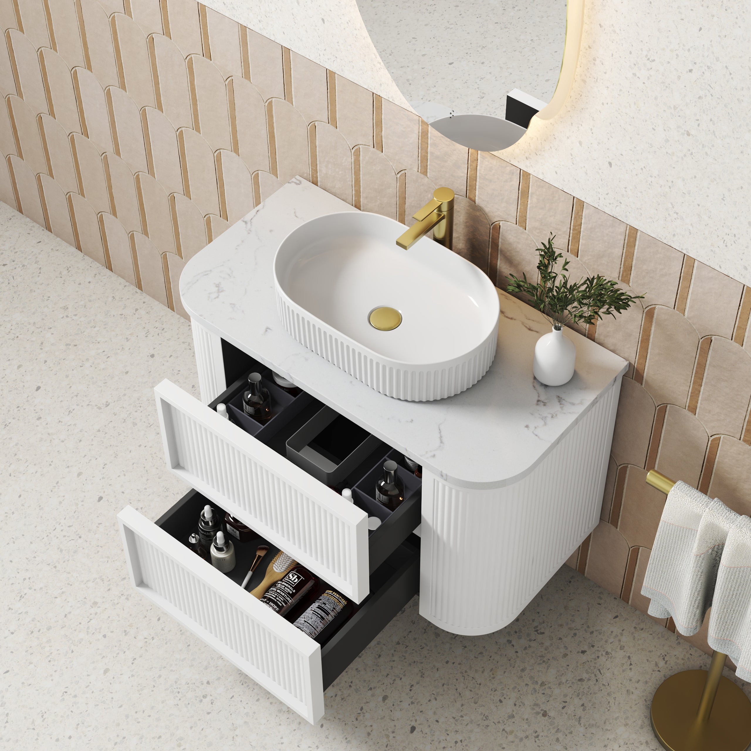 Ramee Fluted Wall Hung 1200mm Matte White Cabinet