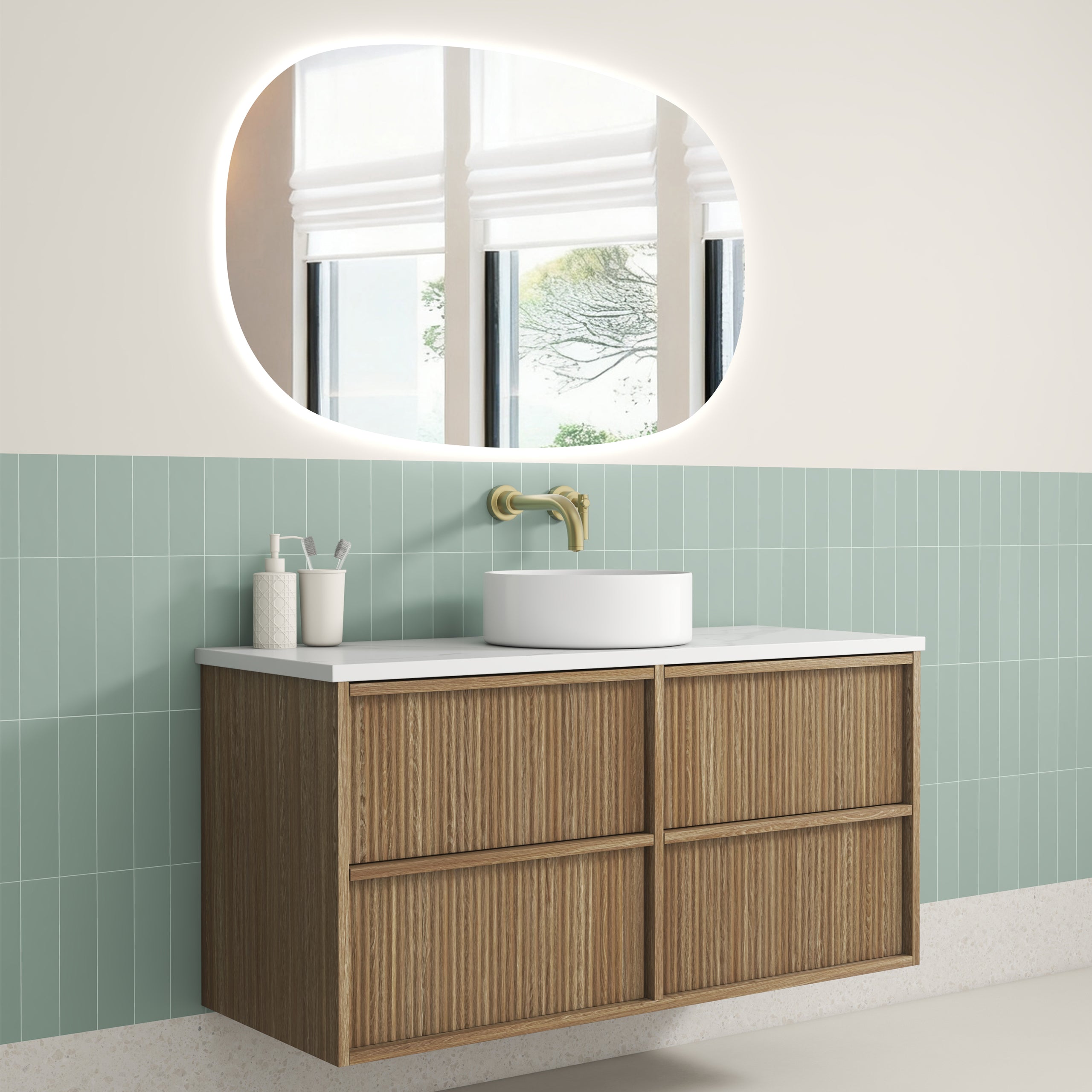 Buy Venetta Fluted Framed Wall Hung 1200mm Harvest Oak Cabinet Online ...