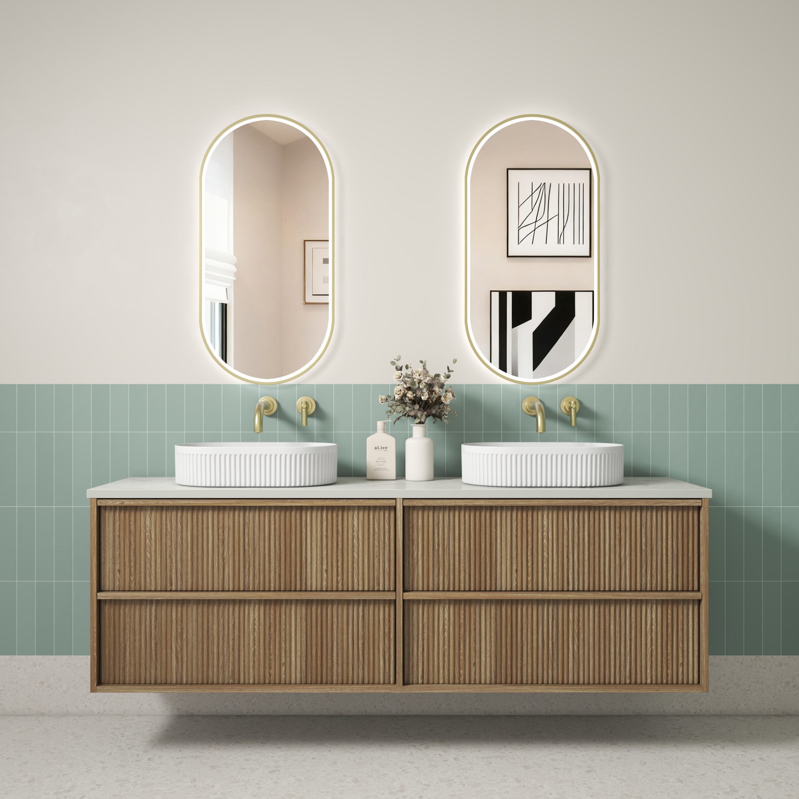 Venetta Fluted Framed Wall Hung 1800mm Harvest Oak Cabinet