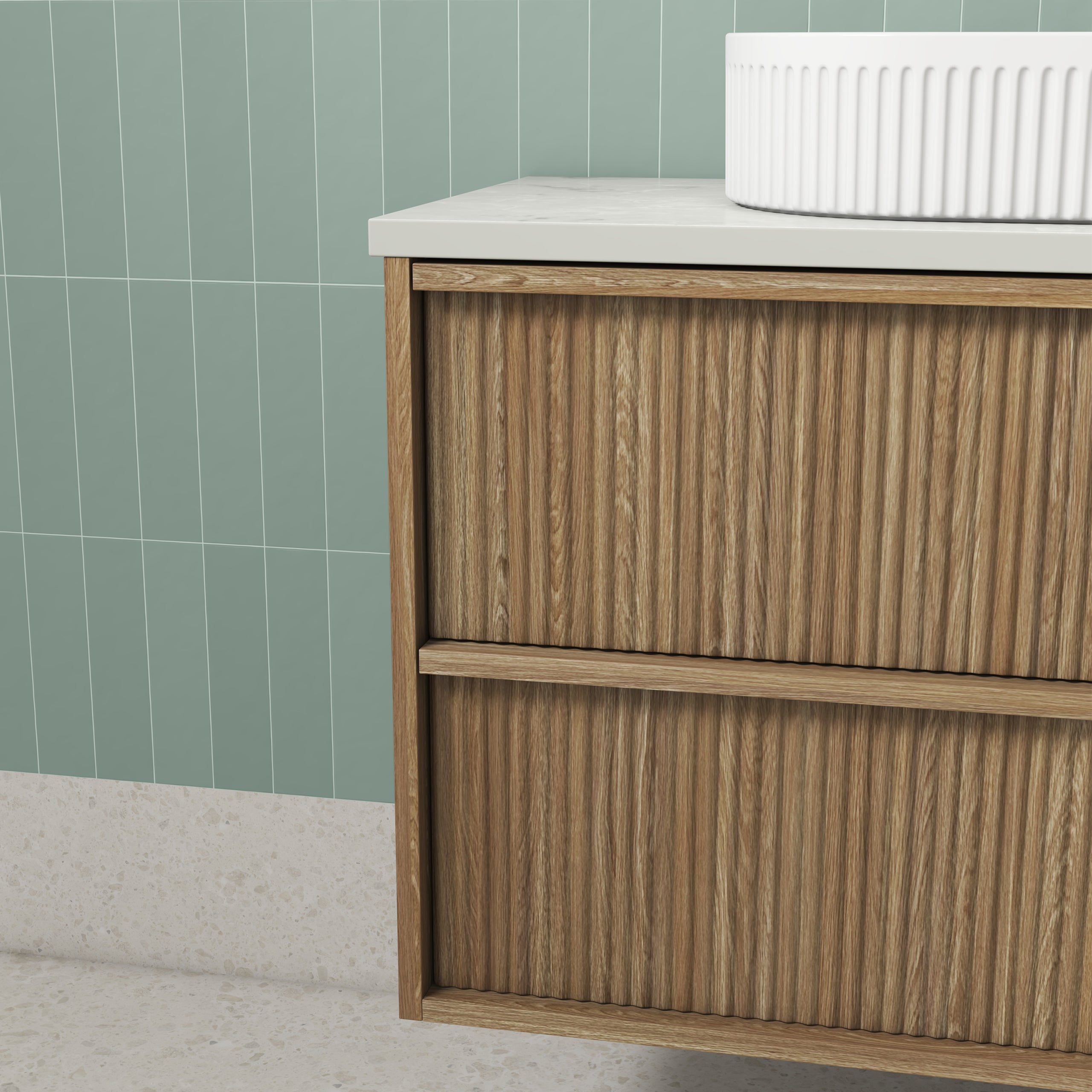 Venetta Fluted Framed Wall Hung 1800mm Harvest Oak Cabinet