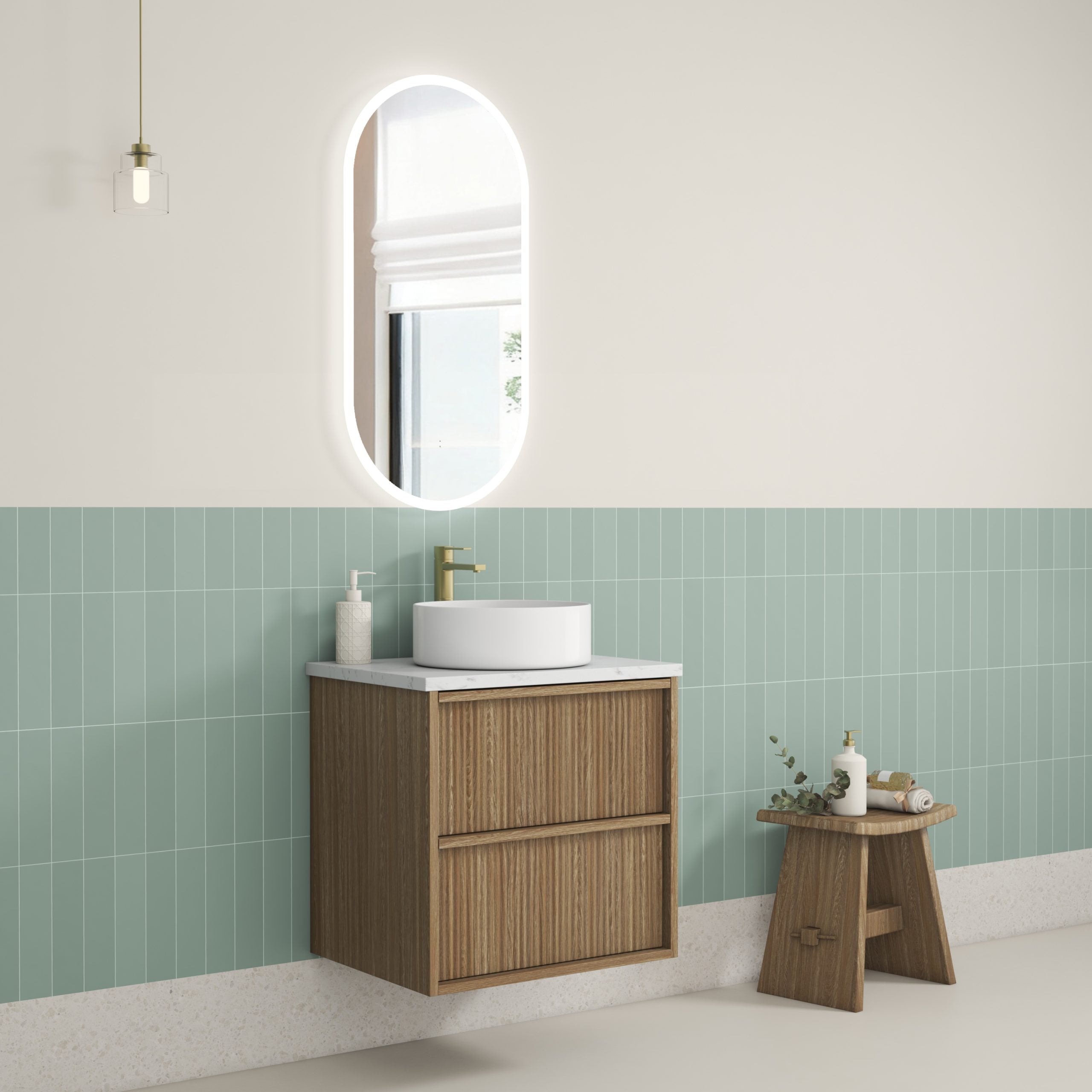 Venetta Fluted Framed Wall Hung 600mm Harvest Oak Cabinet