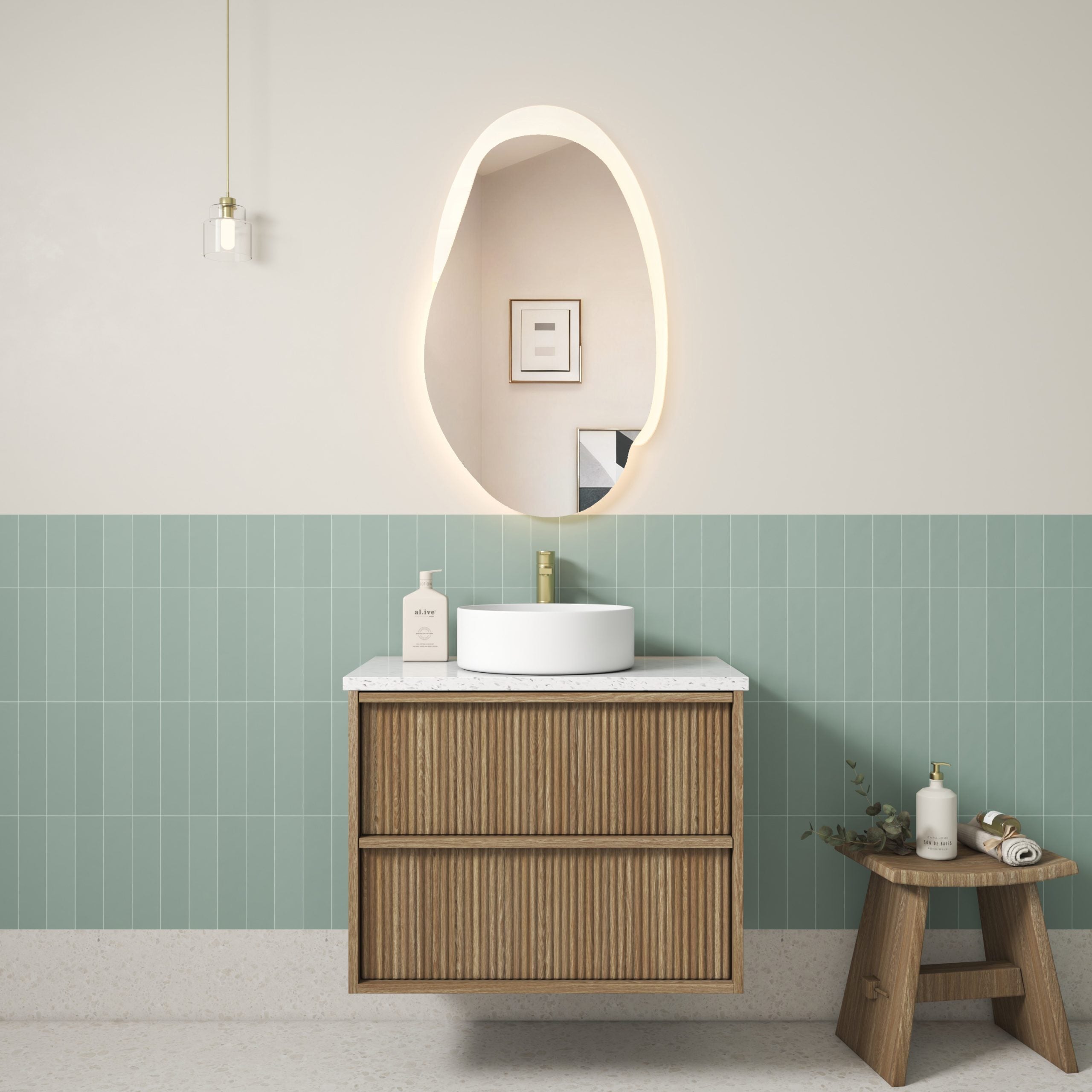 Venetta Fluted Framed Wall Hung 750mm Harvest Oak Cabinet