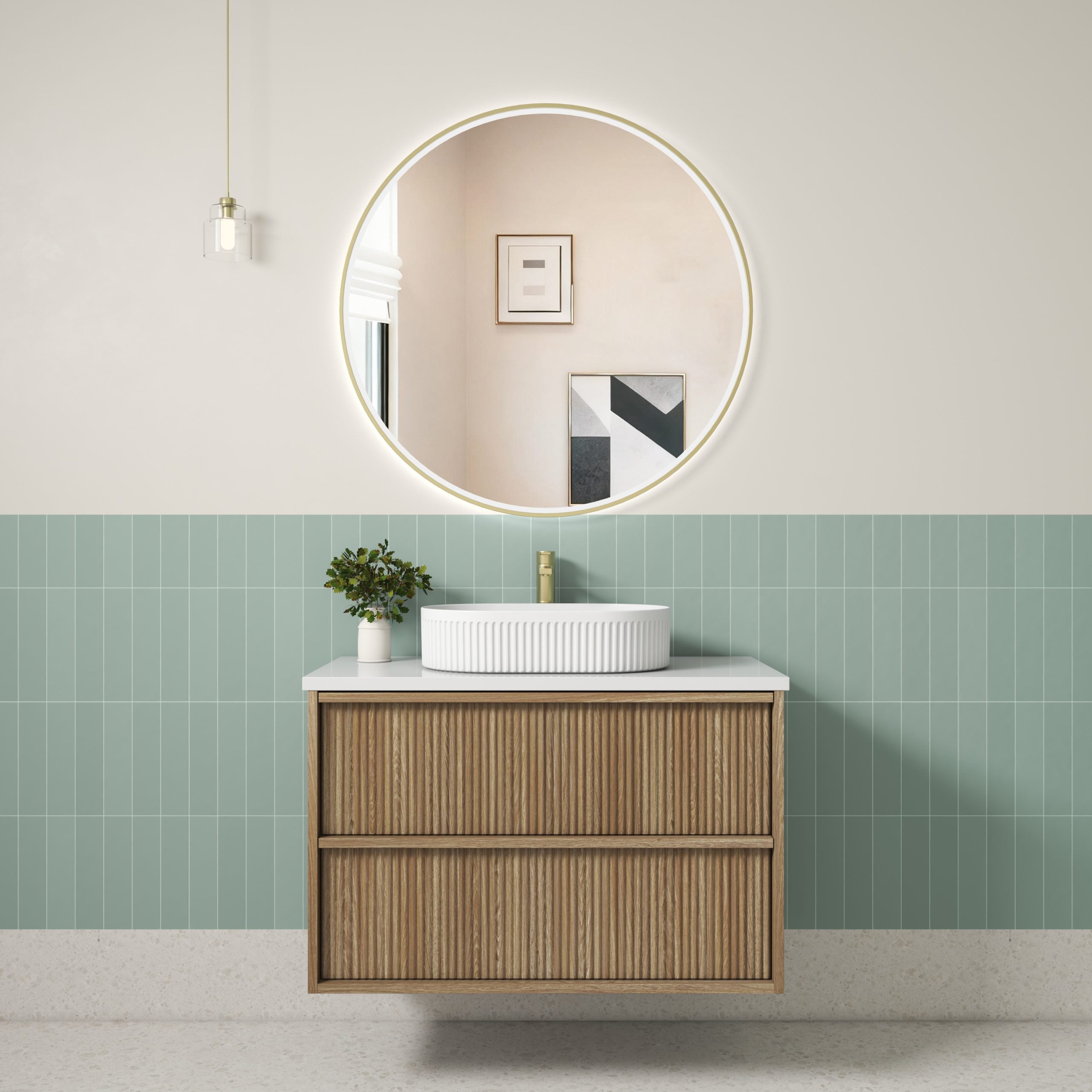 Venetta Fluted Framed Wall Hung 900mm Harvest Oak Cabinet