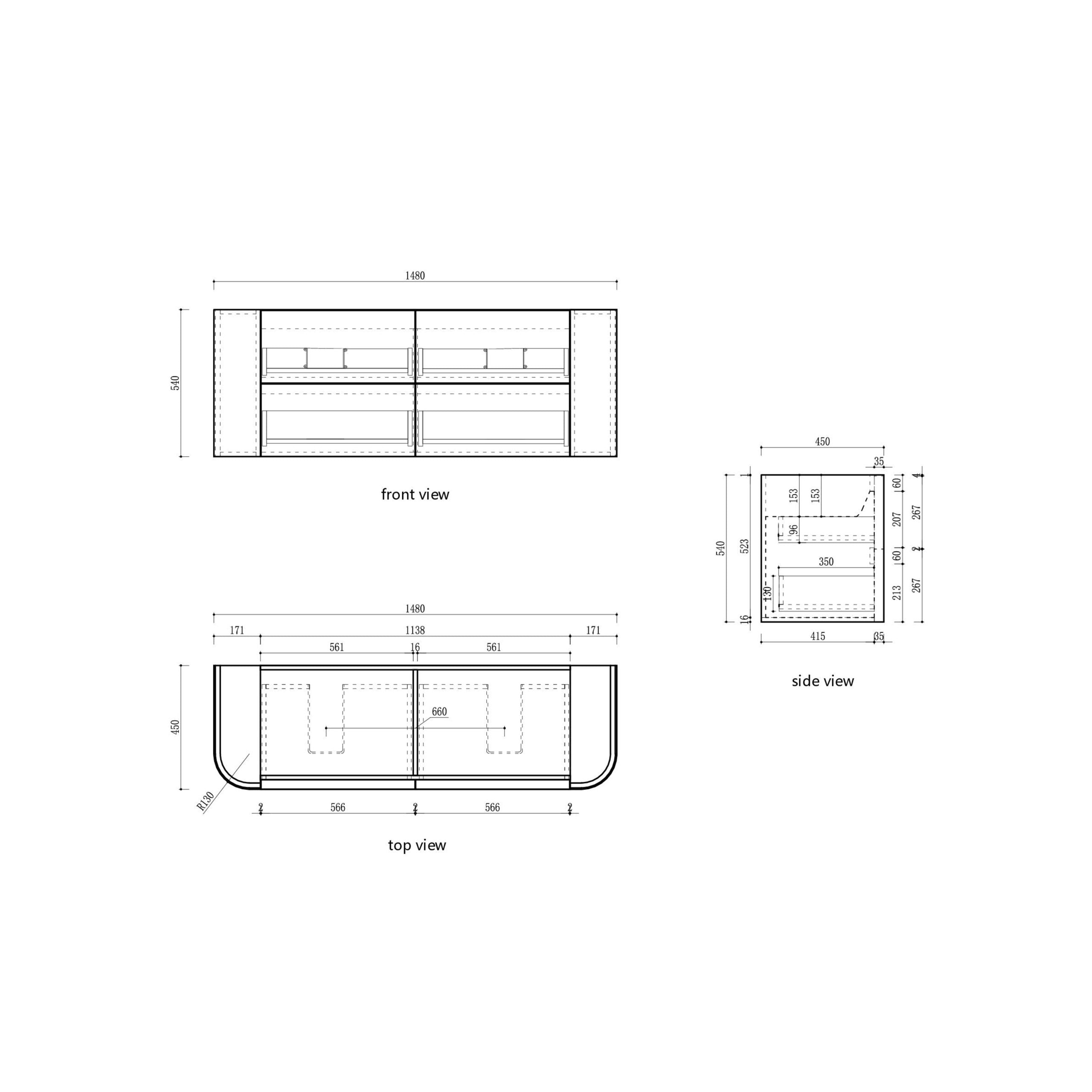 Ramee Fluted Wall Hung 1500mm Matte White Cabinet