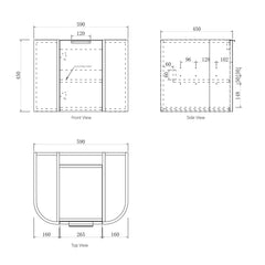 BONDI 600MM SATIN WHITE FLUTED WALL HUNG CURVE VANITY