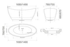 Black oval shape freestanding Bath tub -CURO 1700 BT281BK