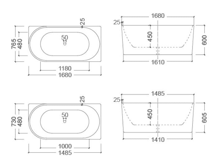 ECT Bondi Corner Bathtub 1500mm/1700mm