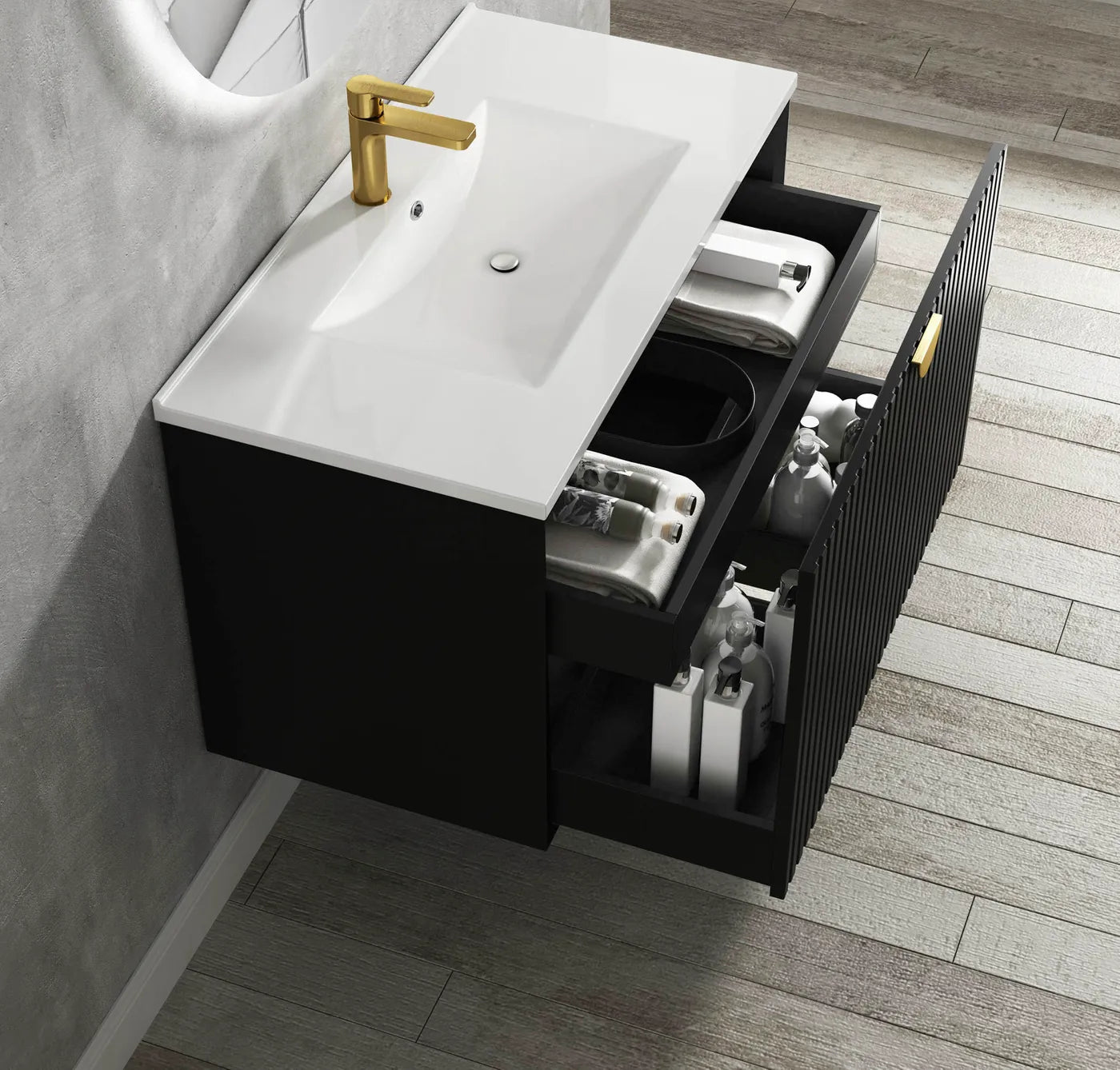 MARLO 900MM MATTE BLACK WALL HUNG VANITY