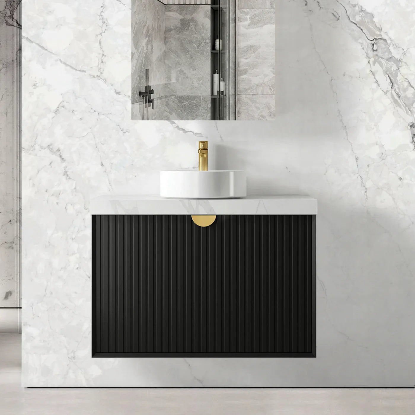 MARLO 900MM MATTE BLACK WALL HUNG VANITY