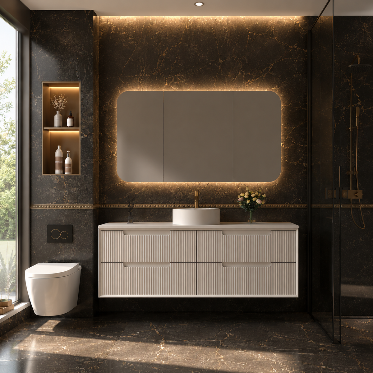 Austin Wall Hung 1500mm Fluted Style Bathroom Vanity - Single Basin
