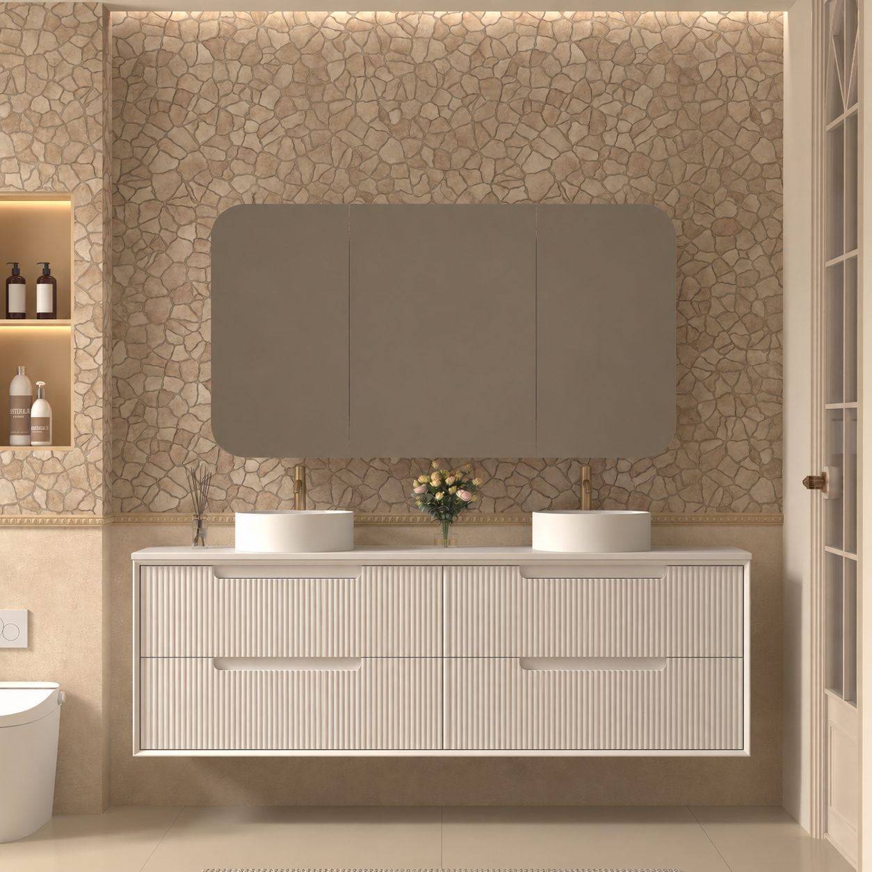 Austin Wall Hung 1500mm Fluted Style Bathroom Vanity - Double Basin