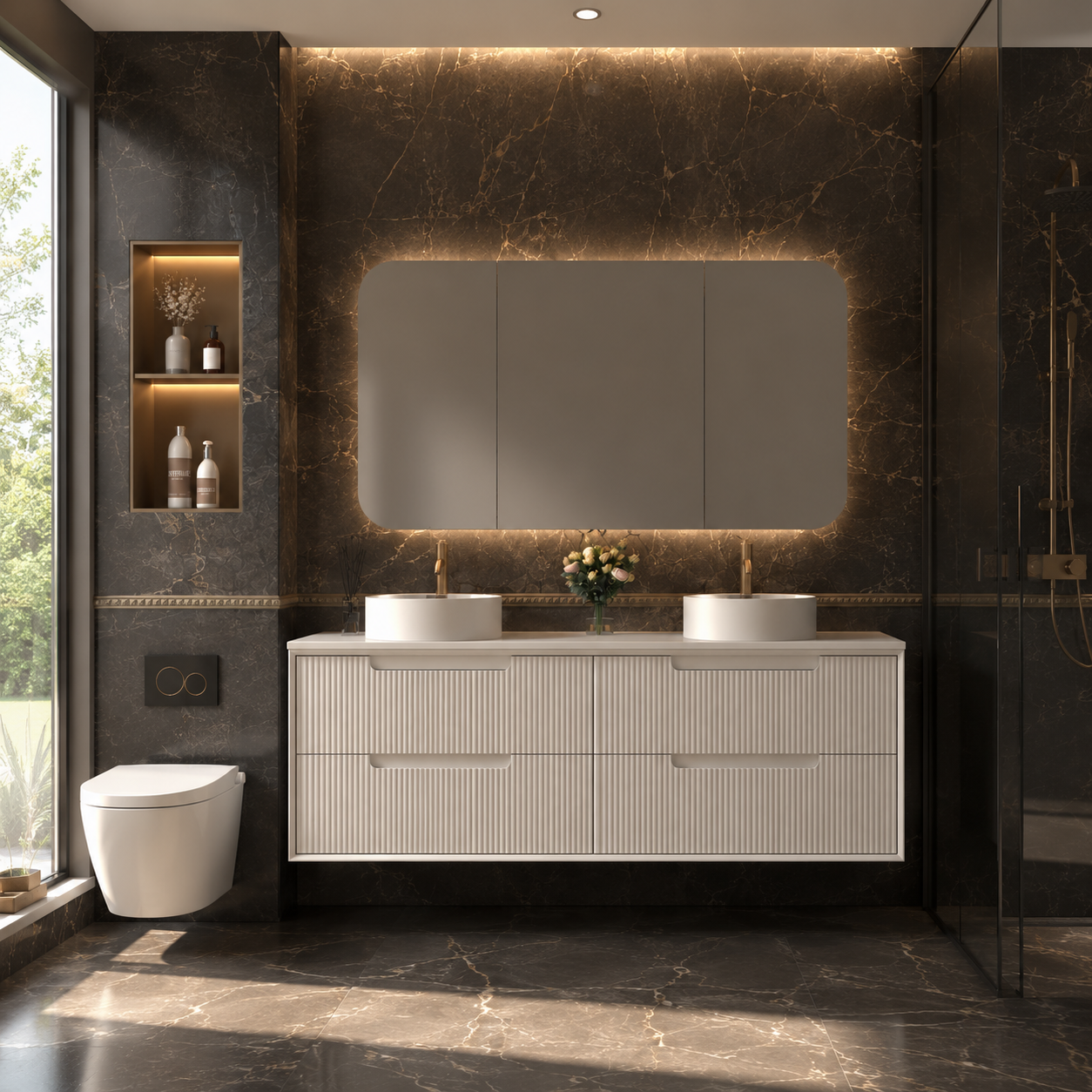 Austin Wall Hung 1500mm Fluted Style Bathroom Vanity - Double Basin