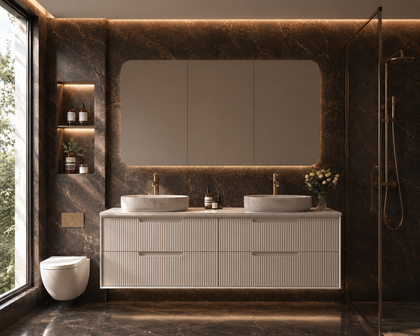 Austin Wall Hung 1500mm Fluted Style Bathroom Vanity - Double Basin