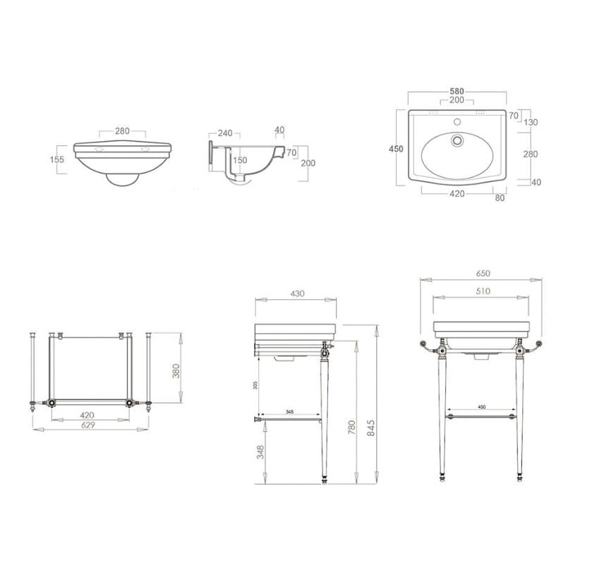Claremont 58 x 45 English Basin Stand