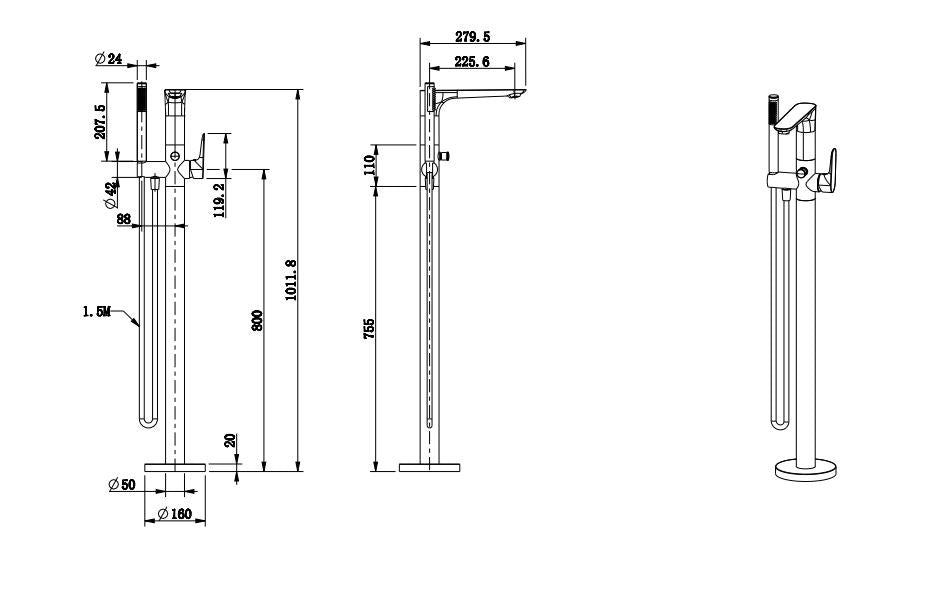 Berlin Floor Standing Bath Filler with Handheld Shower