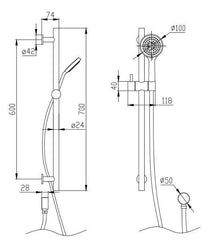 BUK Rund Black Multifunction Round Sliding Shower on Rail