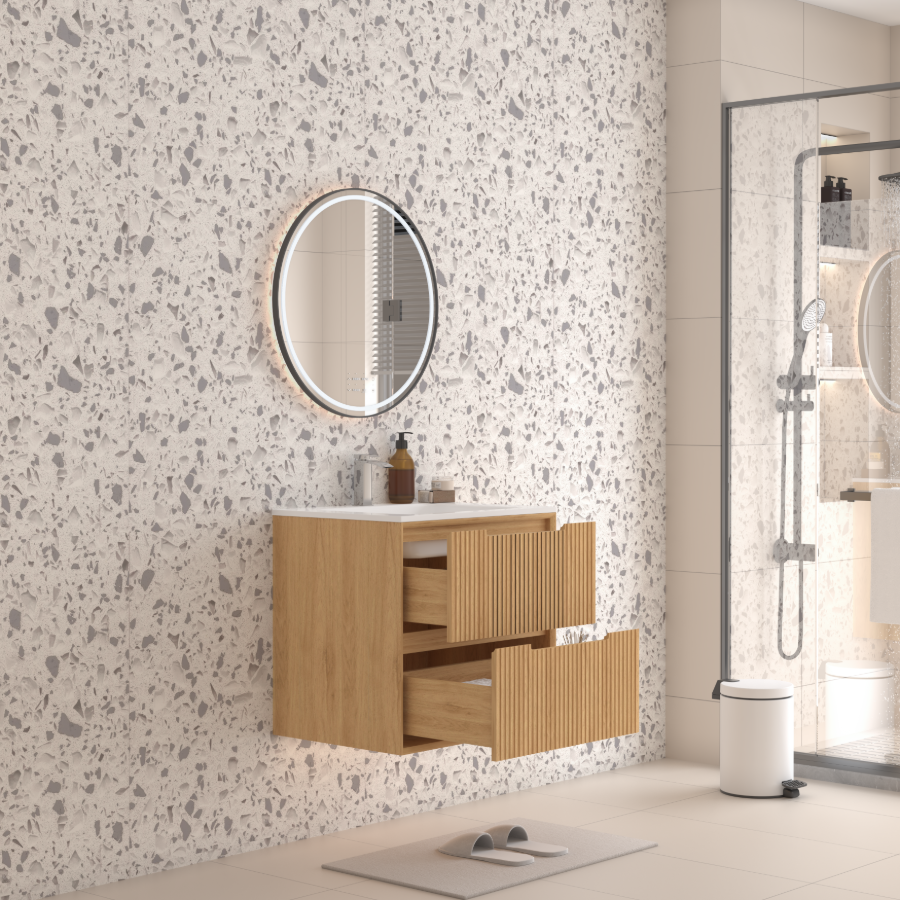 Berlin Wall Hung 600mm Solid timber Fluted Vanity