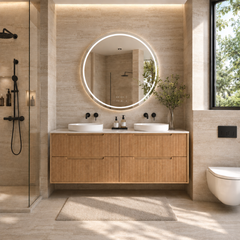 Berlin Wall Hung 1500mm Double Basin Timber Fluted Vanity