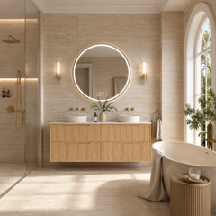 Berlin Wall Hung 1500mm Double Basin Timber Fluted Vanity