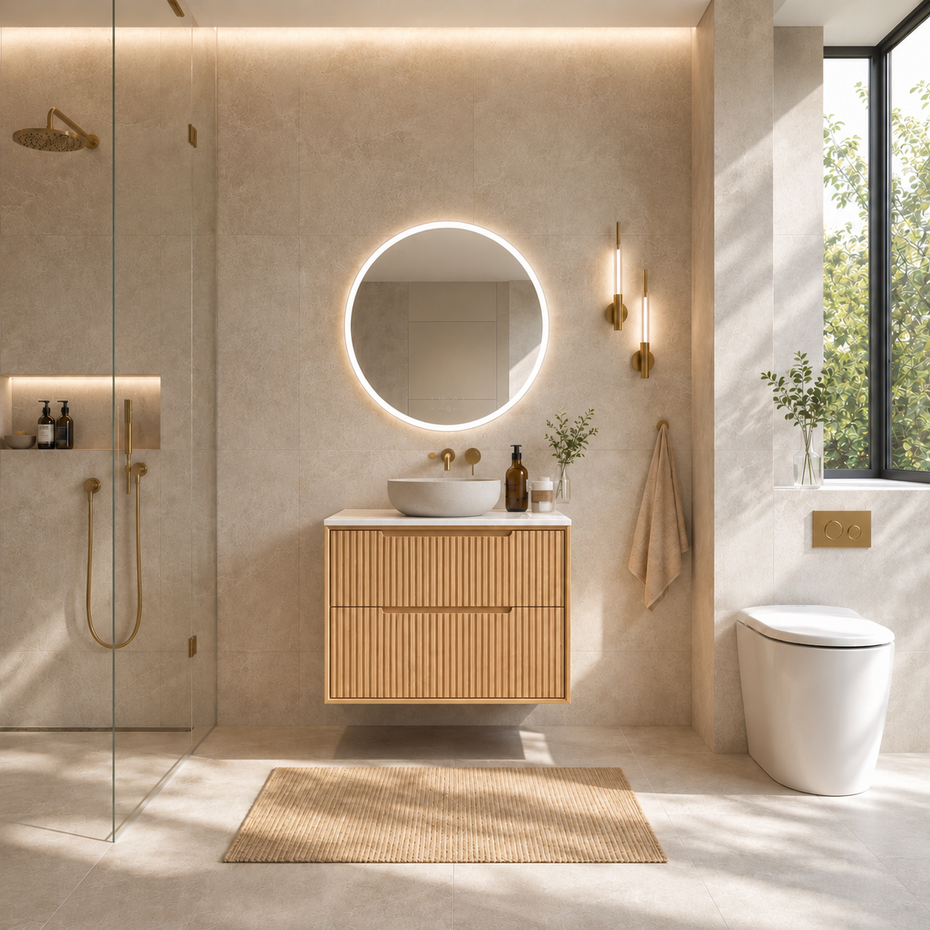 Berlin Wall Hung 600mm Solid timber Fluted Vanity