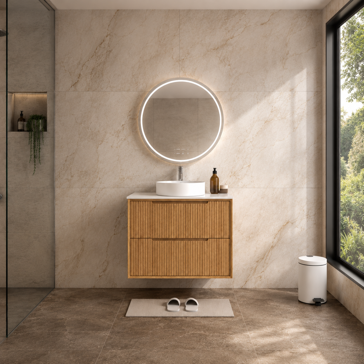 Berlin Wall Hung 750mm Timber Fluted Vanity