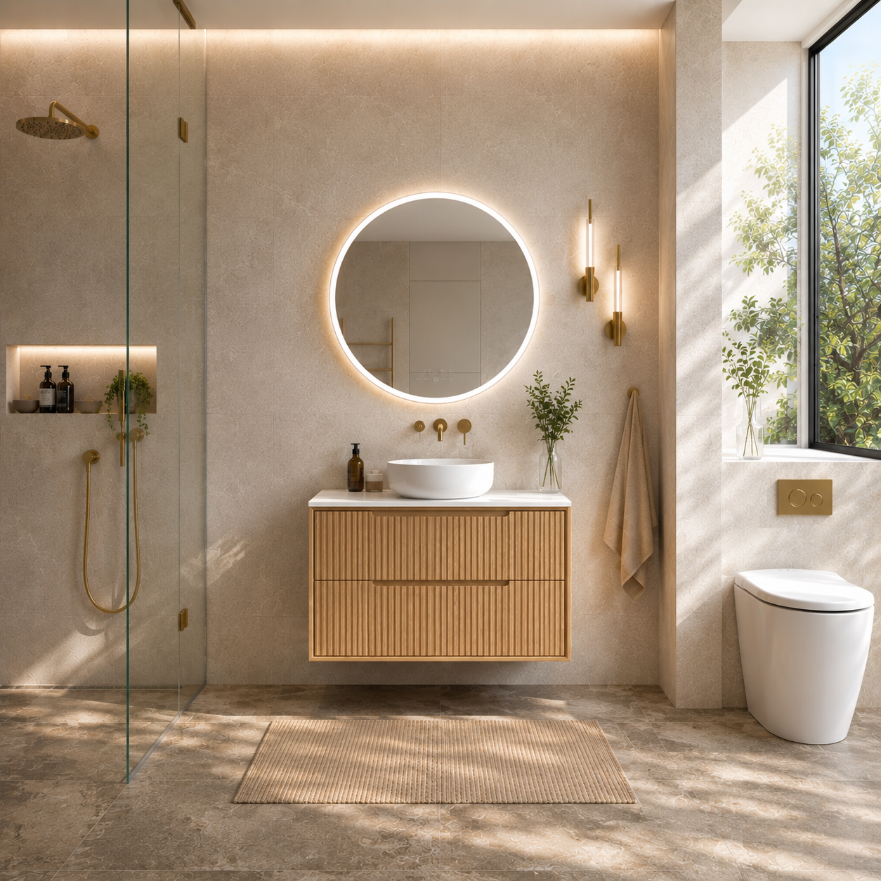 Berlin Wall Hung 900mm Timber Fluted Vanity