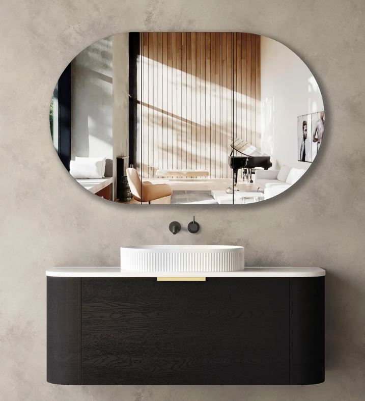 Bondi Black Oak Wall Hung Curve Vanity - Cabinet Only