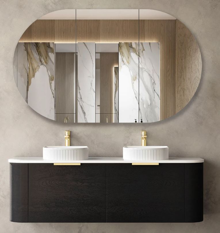 Bondi Black Oak Wall Hung Curve Vanity - Cabinet Only