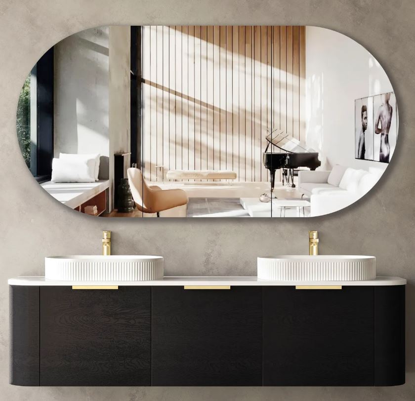 Bondi Black Oak Wall Hung Curve Vanity - Cabinet Only