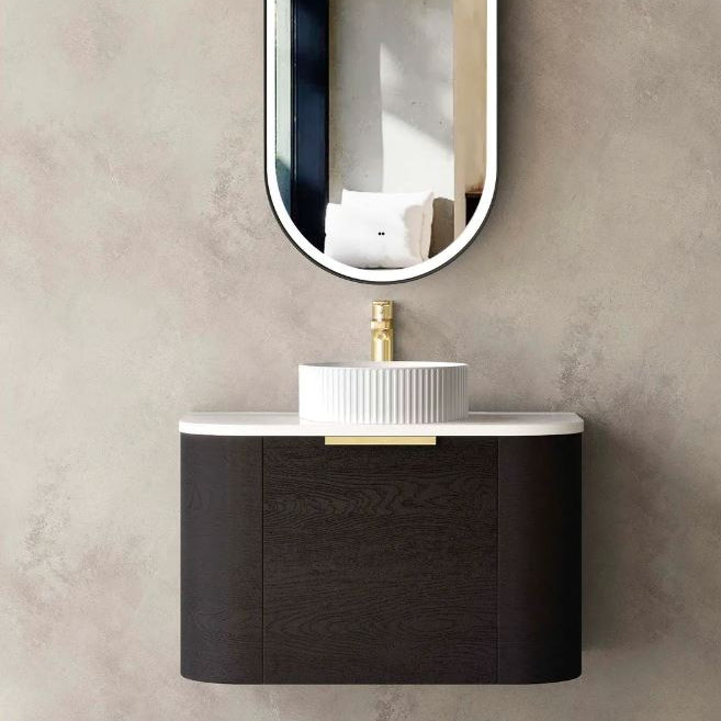 Bondi Black Oak Wall Hung Curve Vanity - Cabinet Only