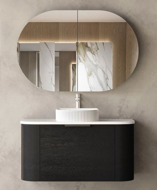 Bondi Black Oak Wall Hung Curve Vanity - Cabinet Only