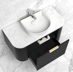 Bondi Black Oak Wall Hung Curve Vanity - Cabinet Only