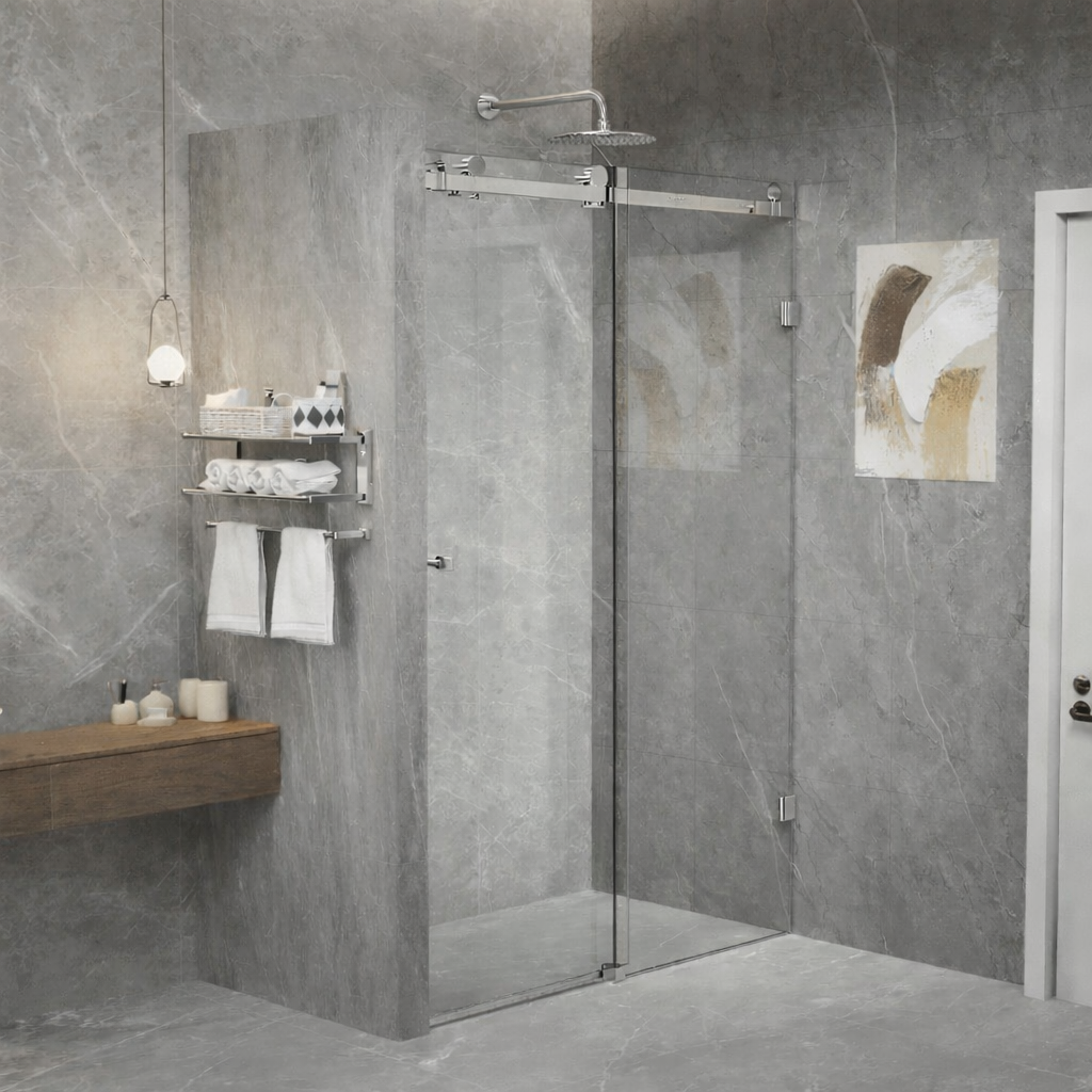 10mm Frameless Shower Screen with Sliding Door - Brushed Nickel