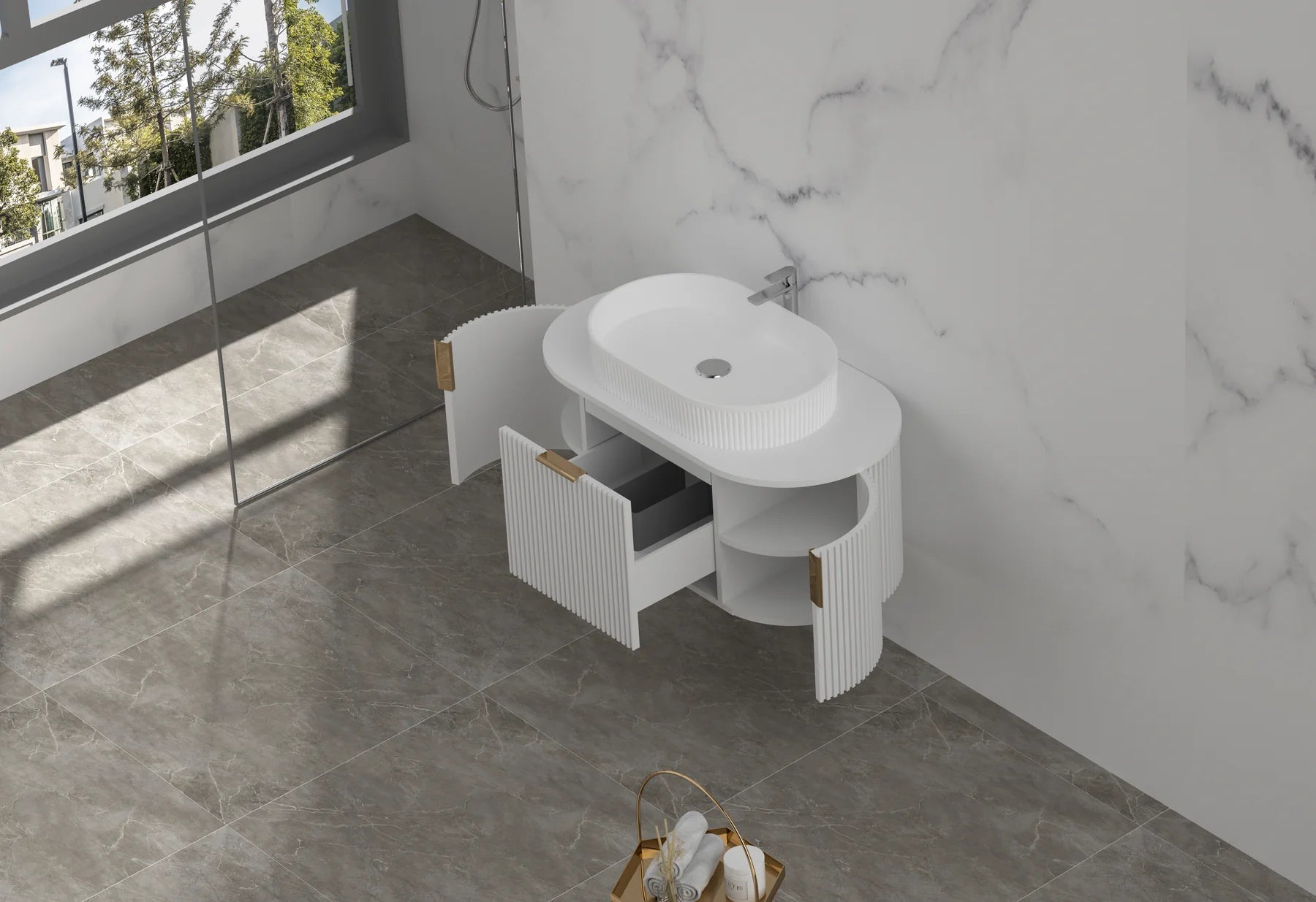 CARYSIL 900mm Fluted Wall Hung Vanity - White