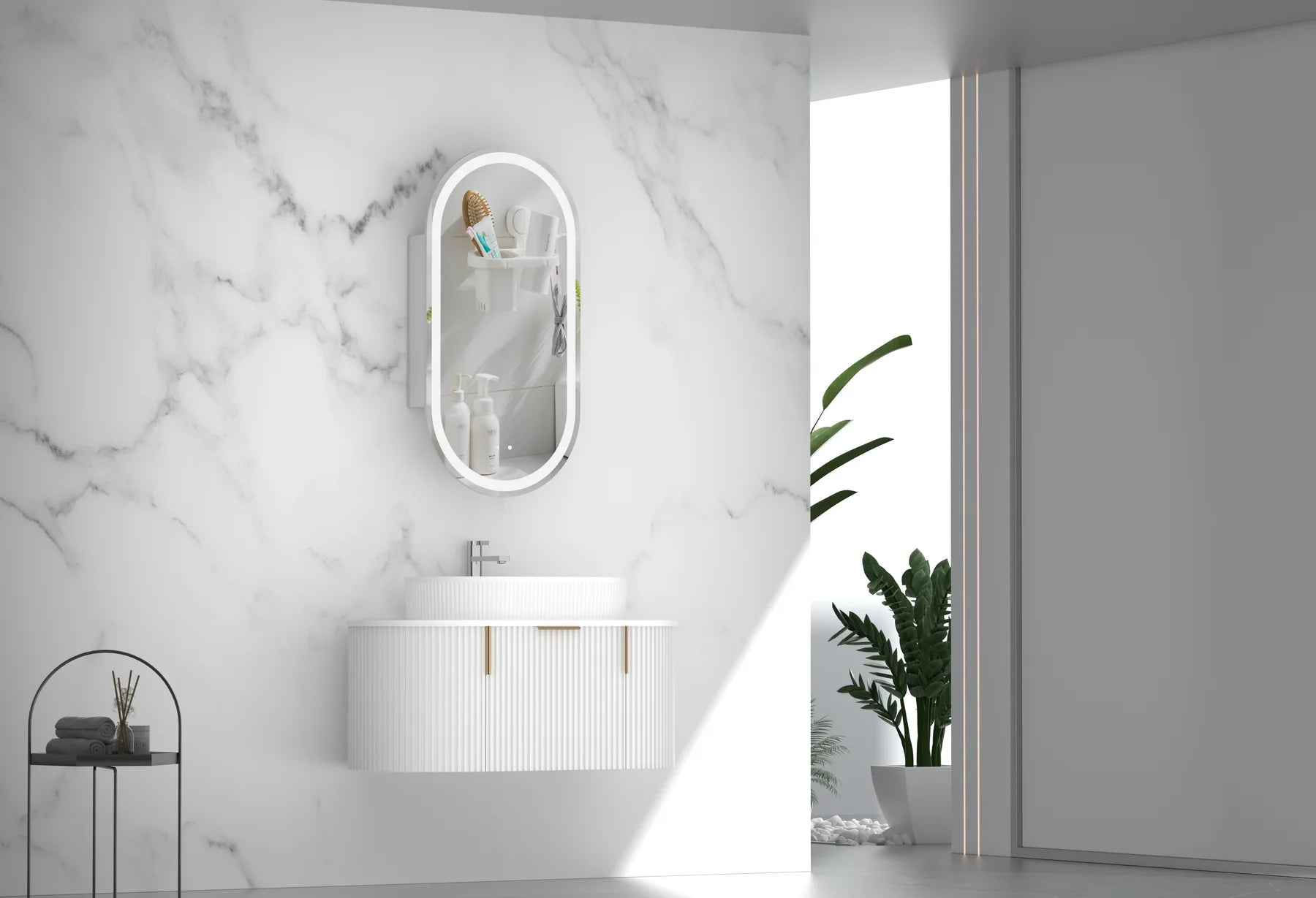CARYSIL 900mm Fluted Wall Hung Vanity - White