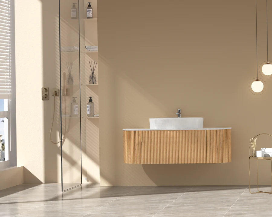 CARYSIL 1200mm Fluted Wall Hung Vanity - Walnut