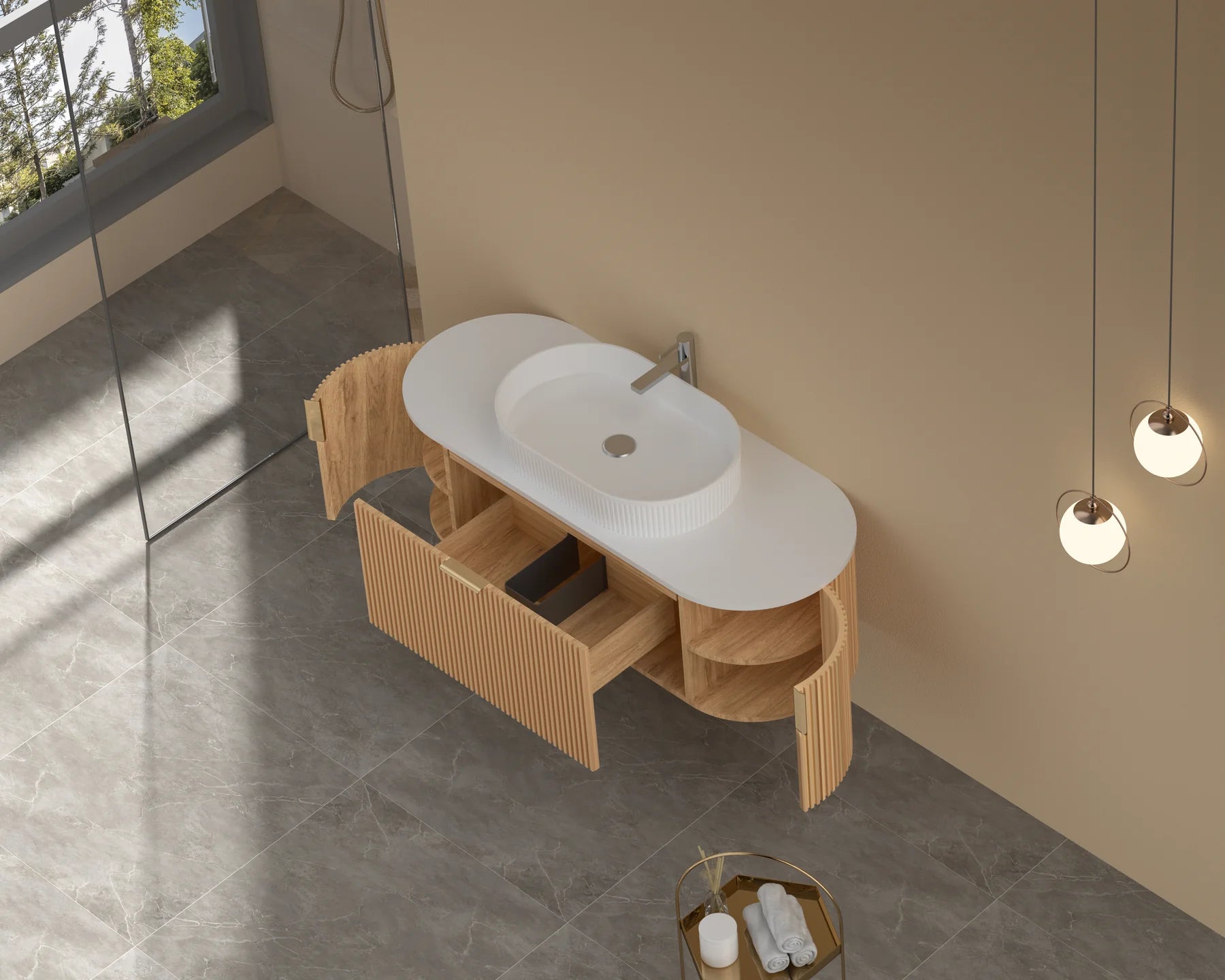 CARYSIL 1200mm Fluted Wall Hung Vanity - Walnut