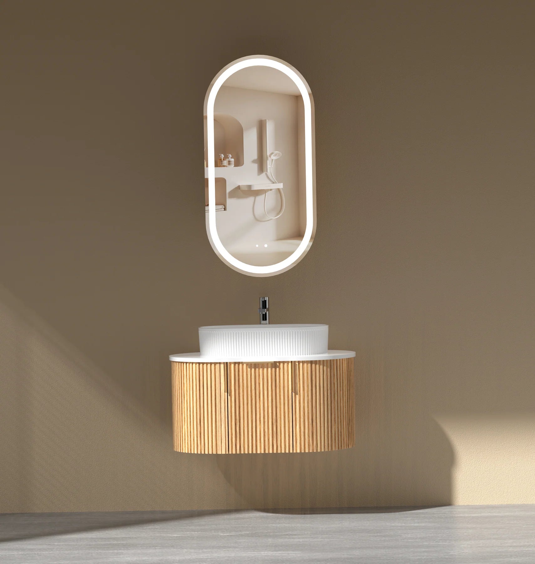 CARYSIL 750mm Fluted Wall Hung Vanity - Walnut