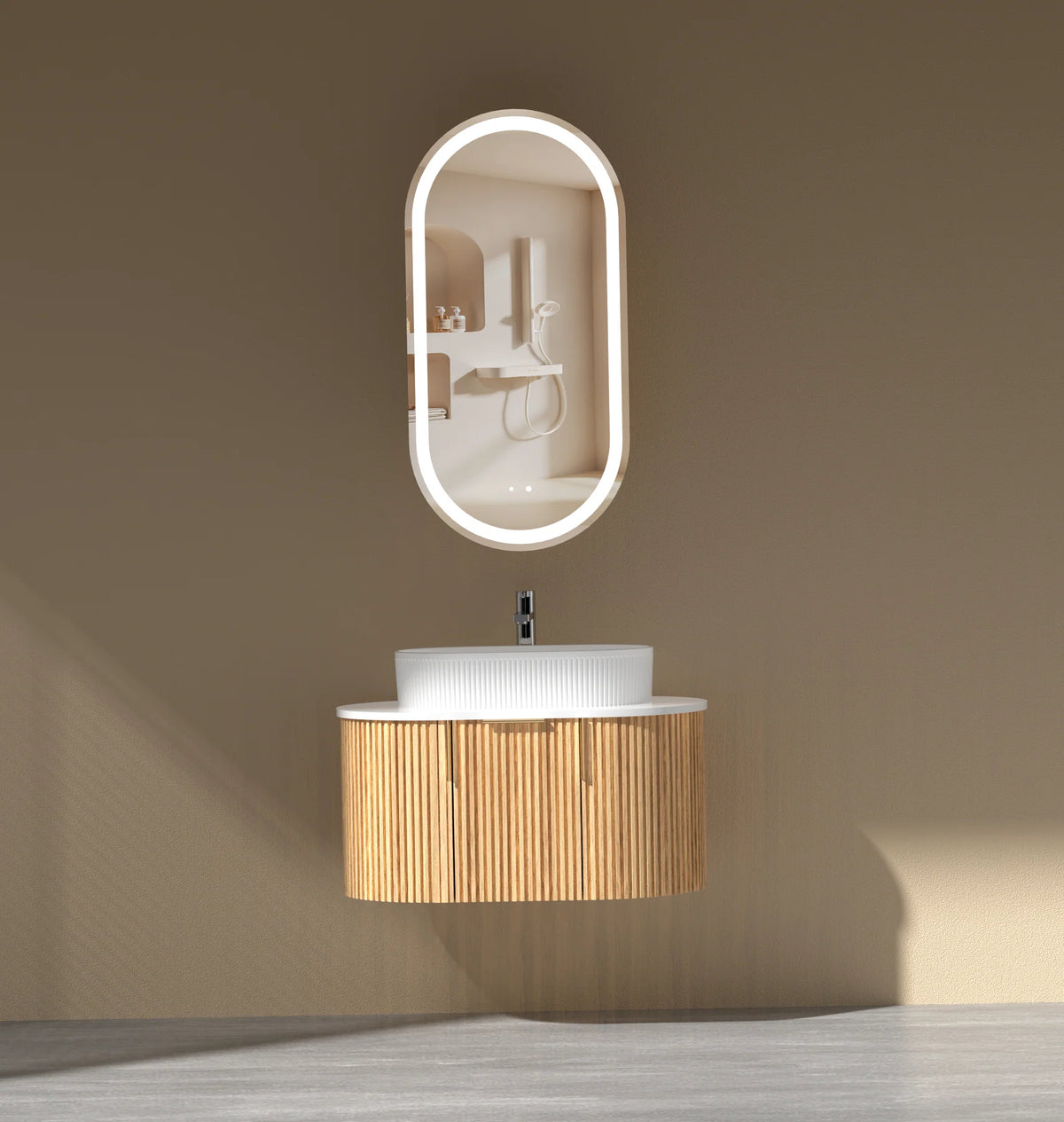 CARYSIL 750mm Fluted Wall Hung Vanity - Walnut