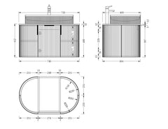 CARYSIL 750mm Fluted Wall Hung Vanity - Walnut