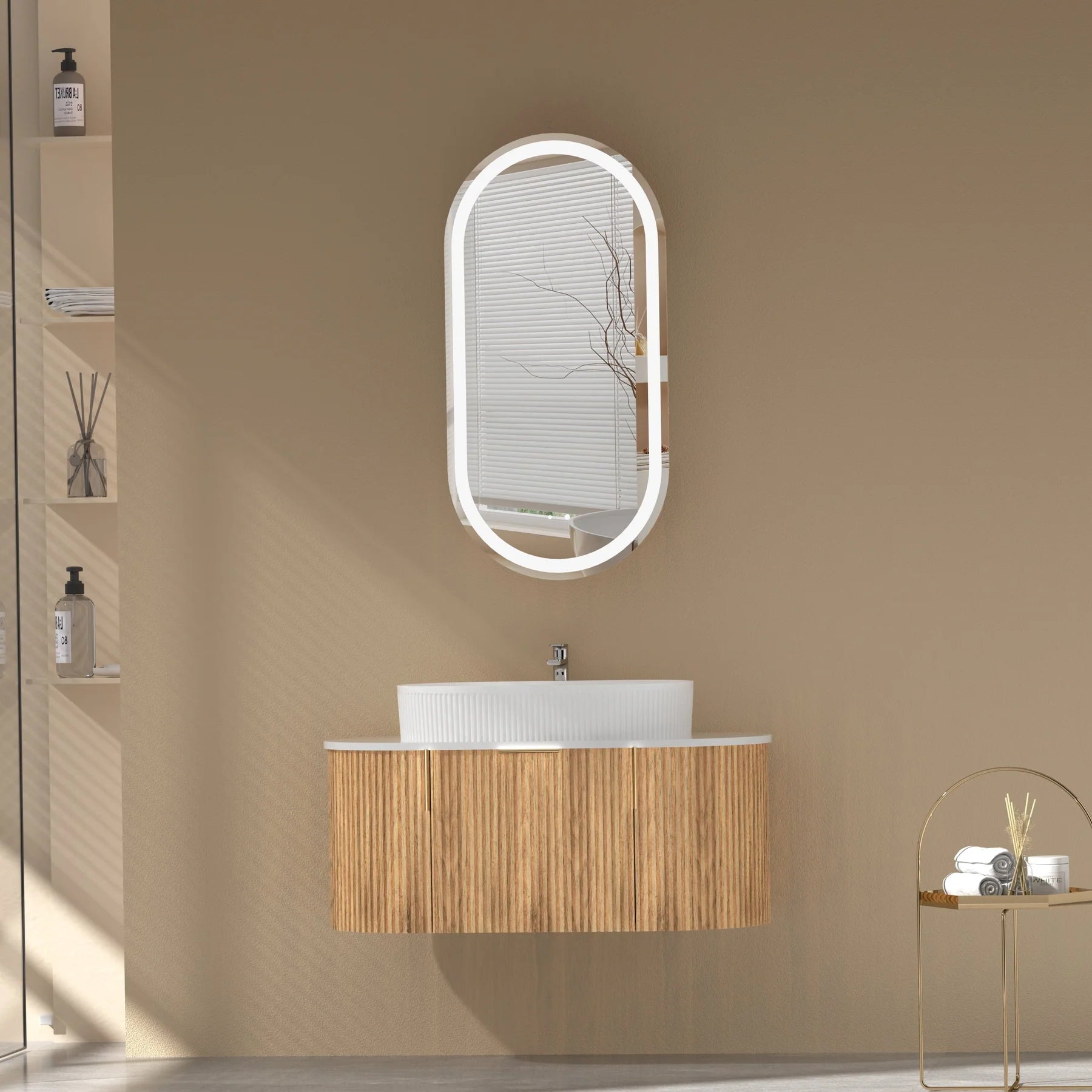 CARYSIL 900mm Fluted Wall Hung Vanity - Walnut