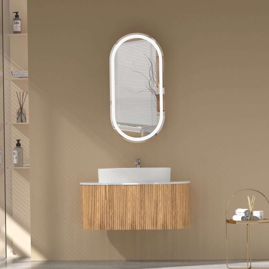CARYSIL 900mm Fluted Wall Hung Vanity - Walnut