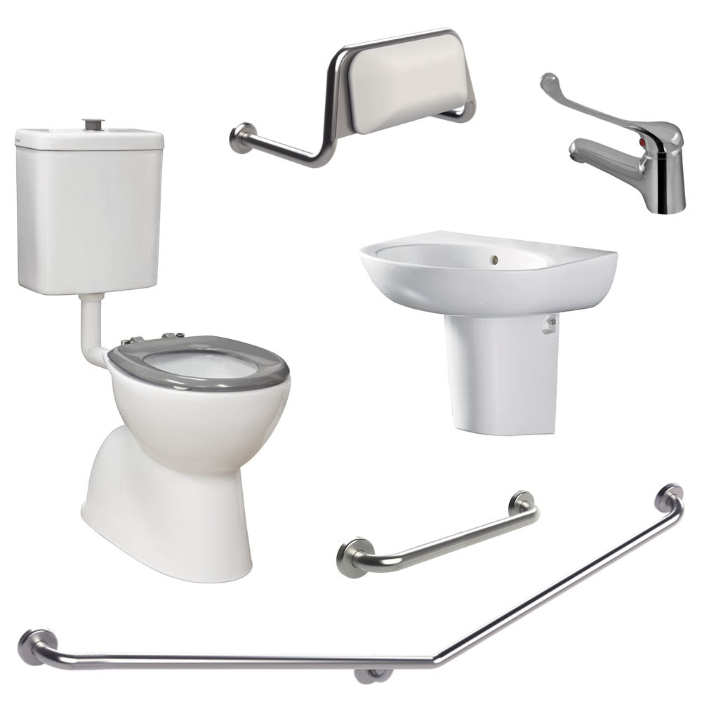 Stella Care Adjustable Link Toilet Suite, Gloss White with Blue Seat