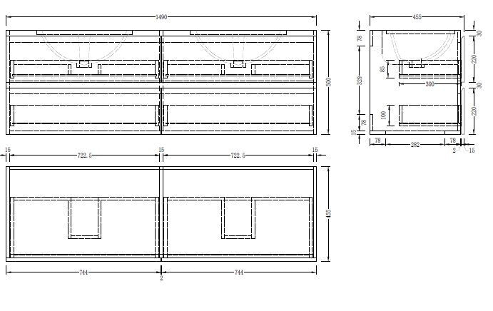 Grove Wall Hung 1500mm Double Basin Natural Oak Vanity