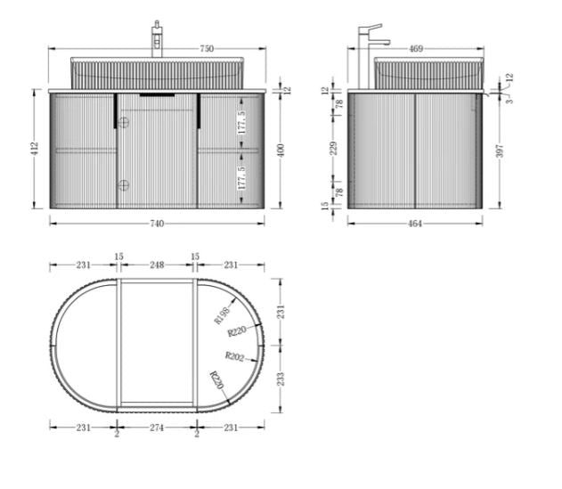 CARYSIL 750mm Fluted Wall Hung Vanity - White