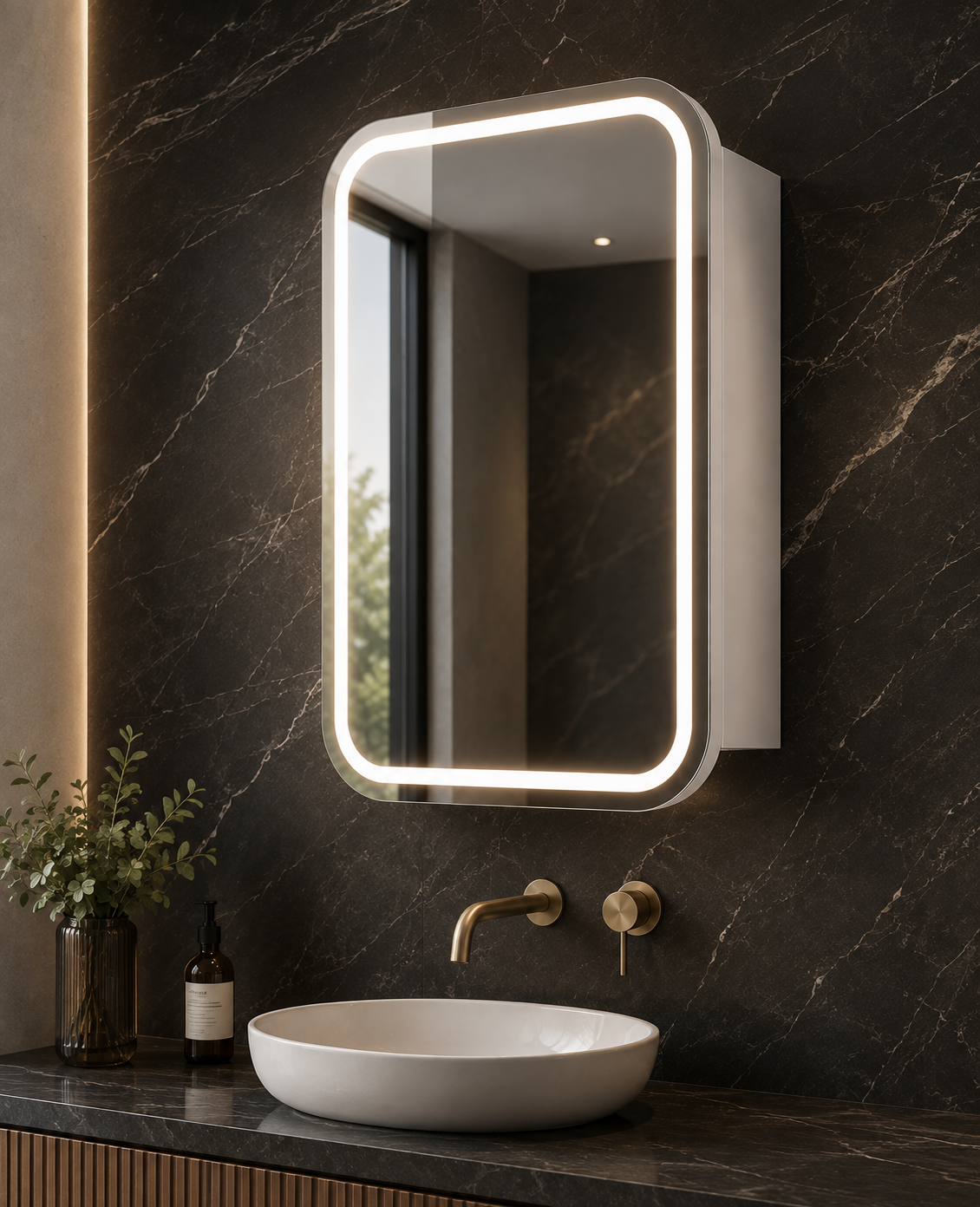 600x900MM LED Florence Shaving Cabinet Matte White